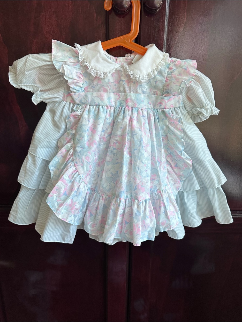 Nannette Pastel Pink and Blue Floral and striped Bubble Dress